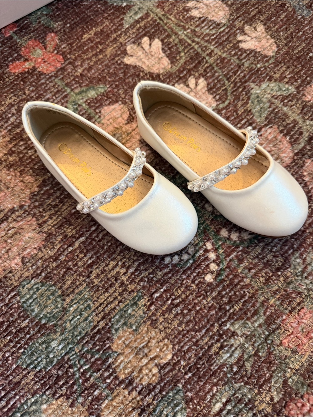 Tip Top Kids Cream Pearl-Strap Mary Jane Shoes